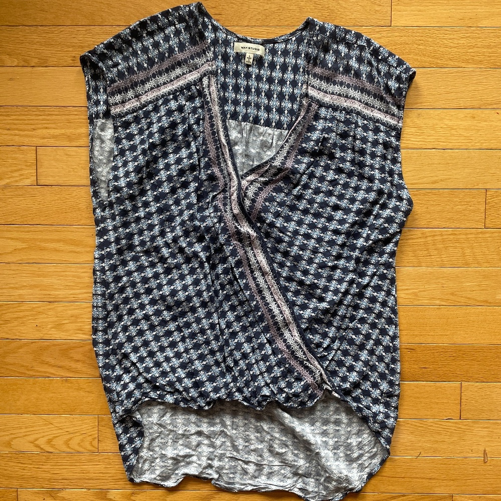 Max Studio Printed Faux-Wrap Sleeveless Blouse